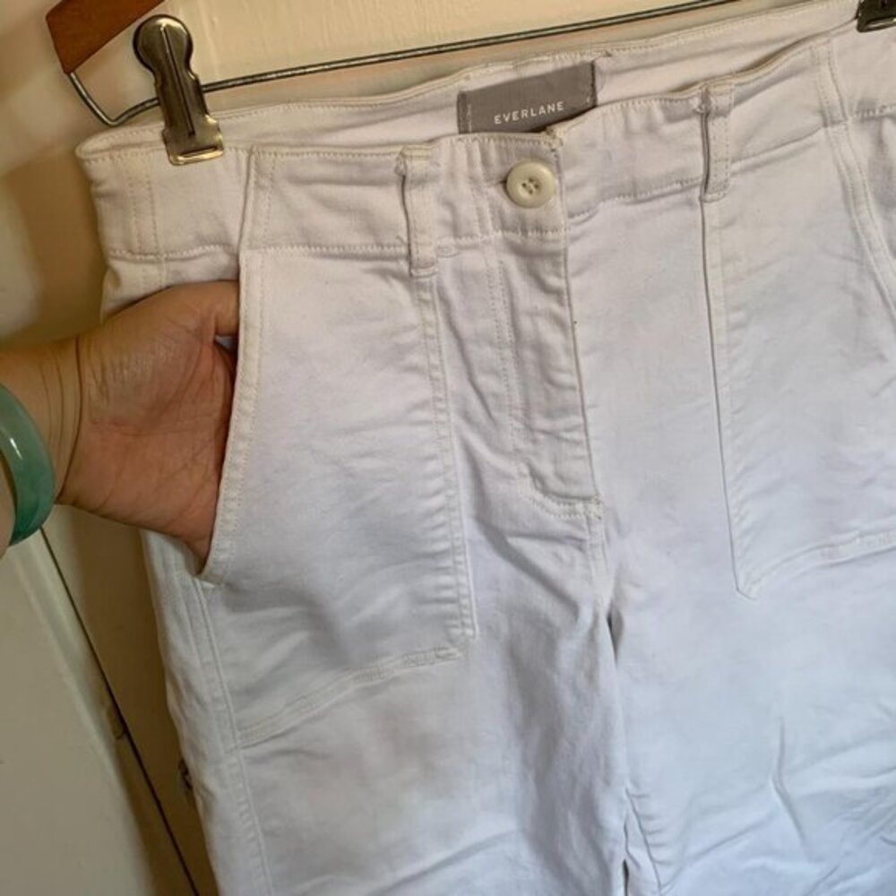 EVERLANE Sz 4 Ecru White Wide Leg Jeans Pants Cropped High Rise Waist Stretch - Picture 3 of 7